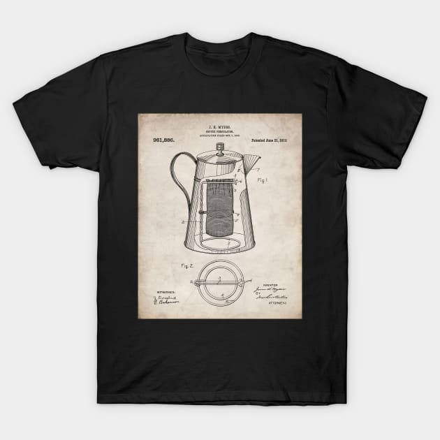 Coffee Percolator Patent - Coffee Shop Art - Antique T-Shirt by patentpress